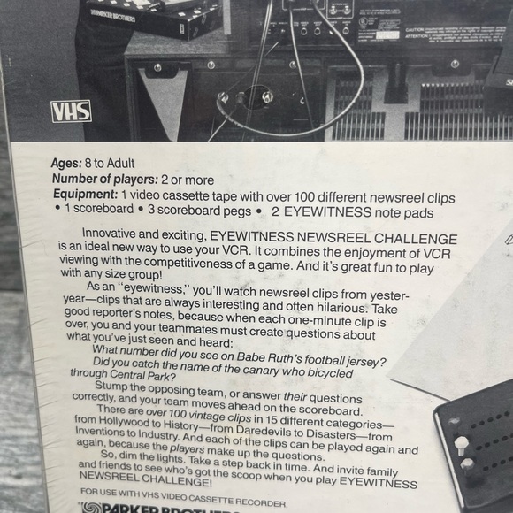 Parker Brothers Games Vintage 985 Eyewitness Newsreel Challenge Vcr